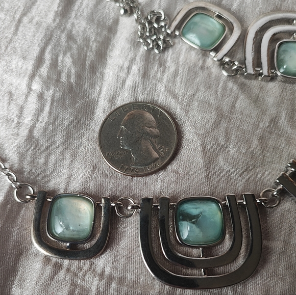 Christopher and Banks Silver Tone Statement Necklace NWT Light Blue Swirls Ocean - Picture 11 of 13